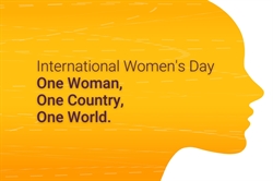[ai] A graphic design featuring the silhouette of a woman's profile against an orange background. The text reads "International Women's Day" and "One Woman, One Country, One World." in a bold typeface.